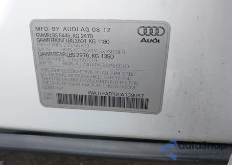 2012 Audi Q5 2.0T Premium z USA, uszkodzony, nr VIN WA1LFAFP0CA139057